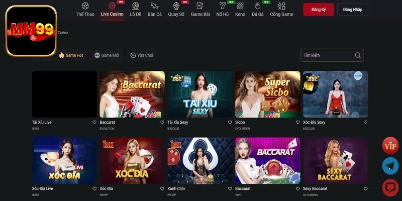 Vô vàn trò chơi hấp dẫn tại live casino MM99